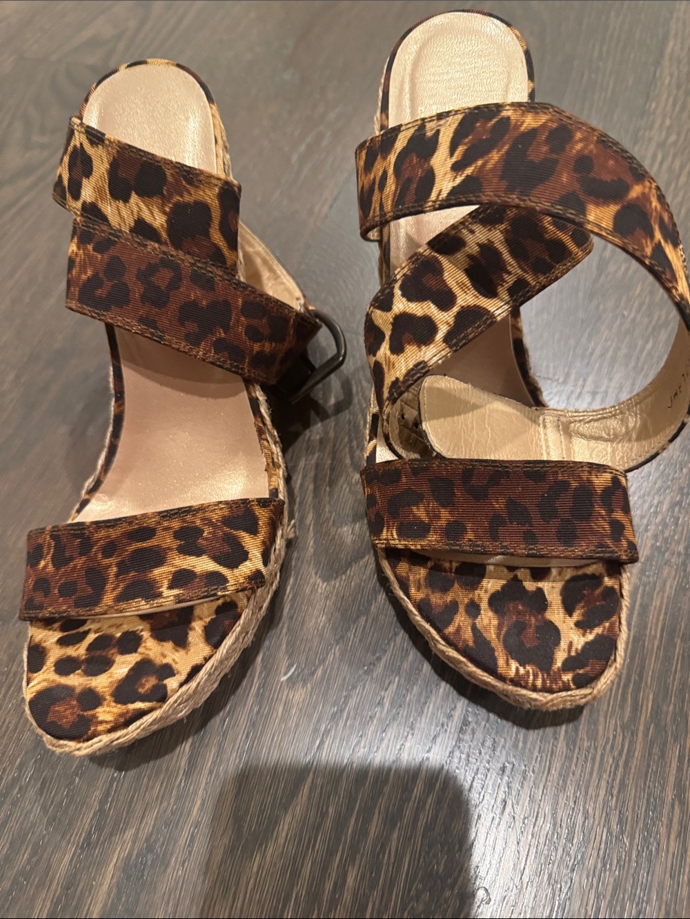 Stuart Weitzman Leopard-Pattern Brown Tan Wedge Sandal - Picture 5 of 9